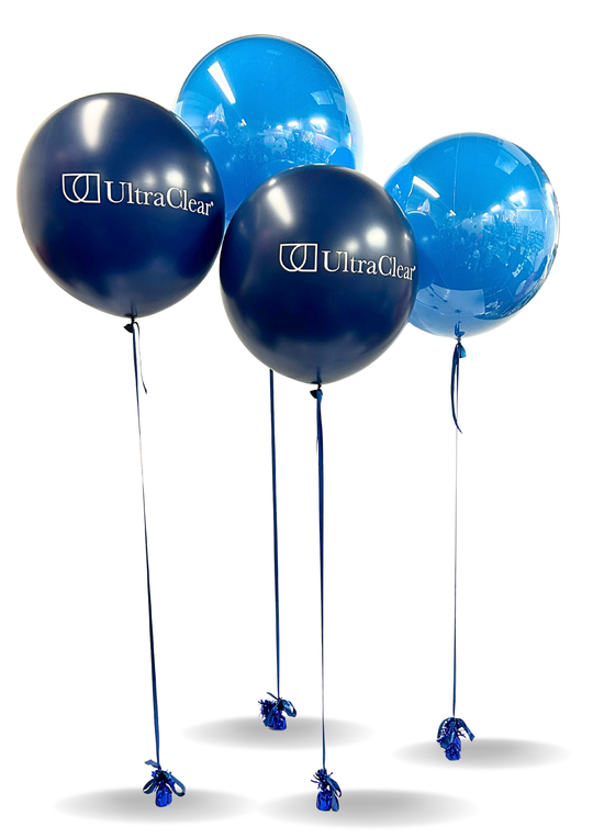 36" Full Colour Jumbo custom package with  clear bobo over two balloons