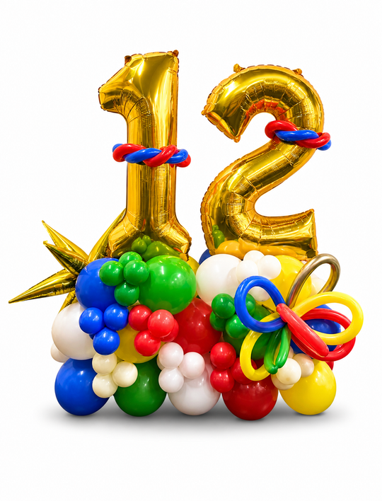 Two Number on Air-filled balloon stand (optional custom message)
