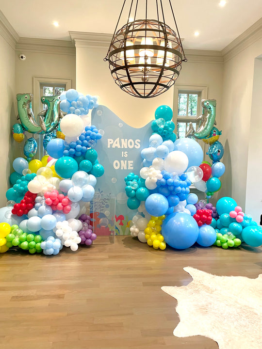 Under the Sea Birthday Theme - with Balloon cluster and Custom Backdrop Wall