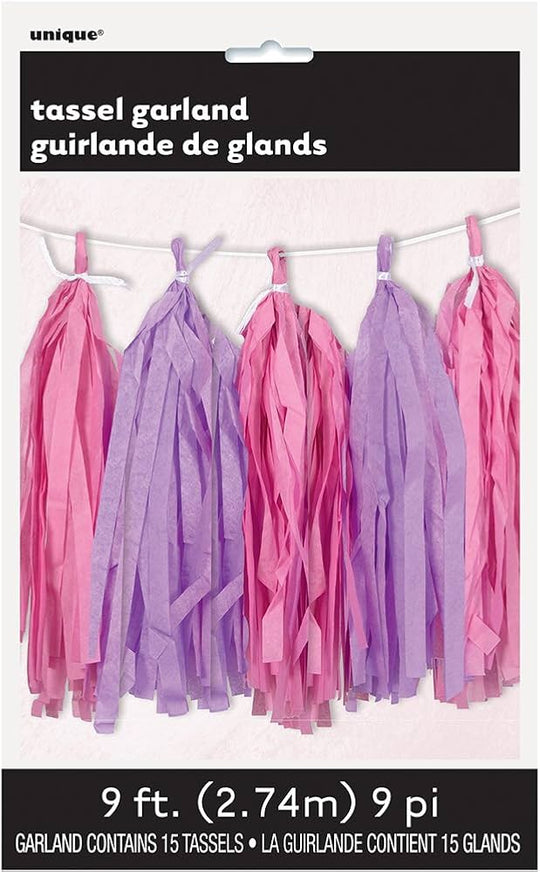 Fringe Tissue Paper Pink & Purple Tassel Garland