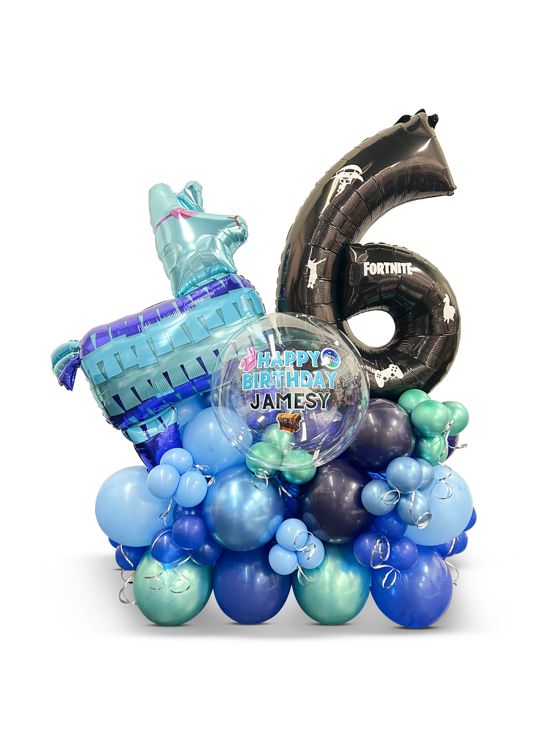 Fortnite Balloon cluster stand with custom message and number