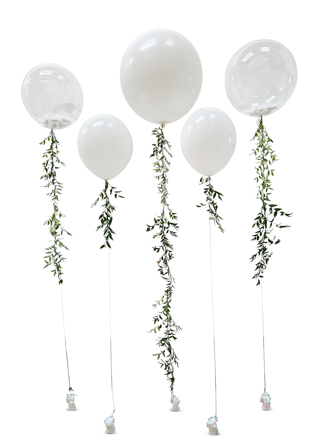 White balloons with greenery (contact for pricing)