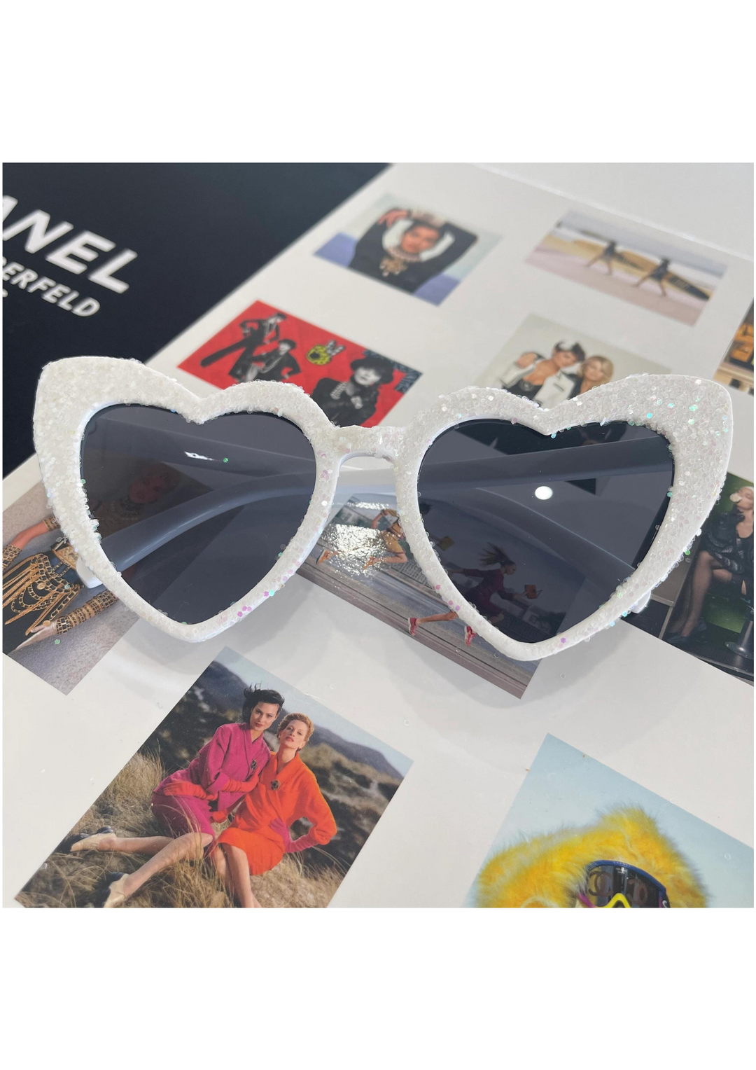 White Glitter Heart Shaped Glasses