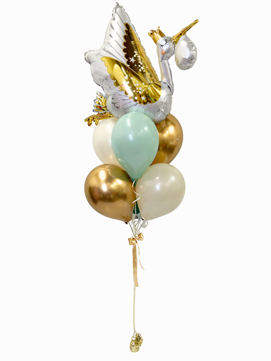 Baby Stork Balloon (boy/girl) Super XL 42 inches wide with 6 balloons under