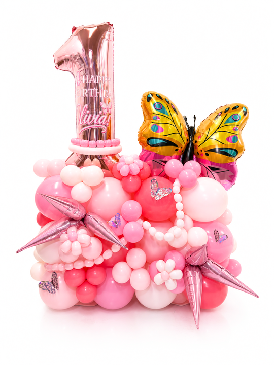 Butterfly Balloon Birthday Cluster Stand With custom message