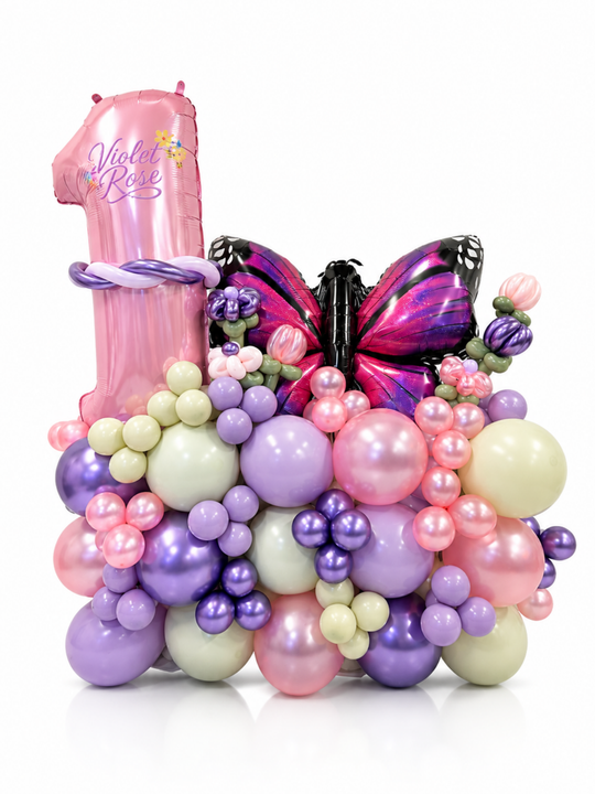 Butterfly Balloon Birthday Cluster Stand With custom message