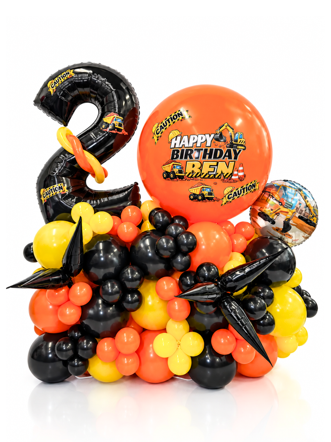Construction theme Number on Air-filled balloon stand with custom message