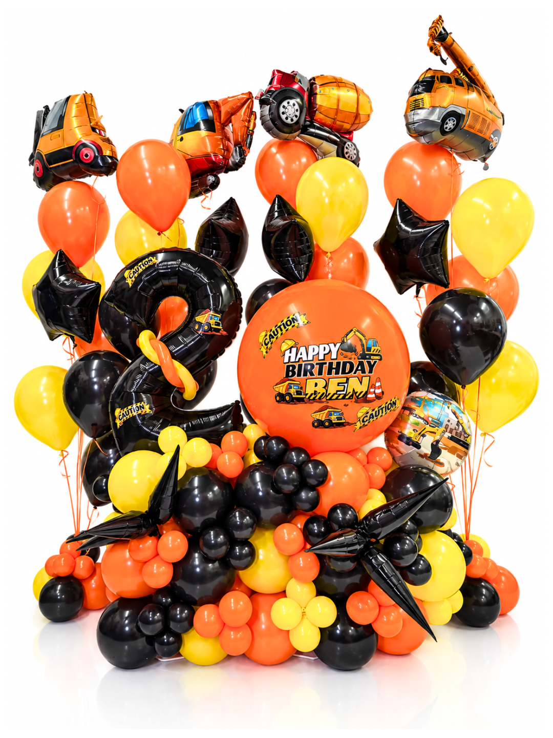 Construction Theme Number Stand with Custom Message And Cascading Bouquets Package