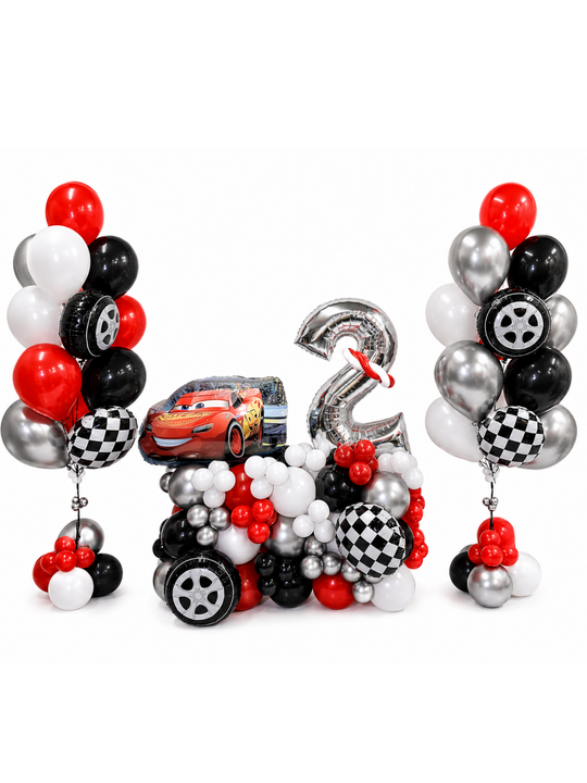 Cars_Birthday_Balloon_Cluster_Stand_with_matching_bouquets_Lightning_Mcqueen