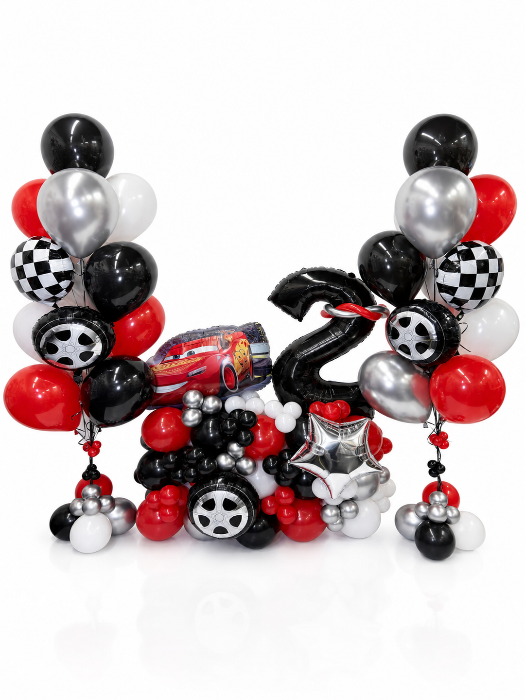 Cars Birthday Balloon Cluster Stand with matching bouquets Lightning Mcqueen