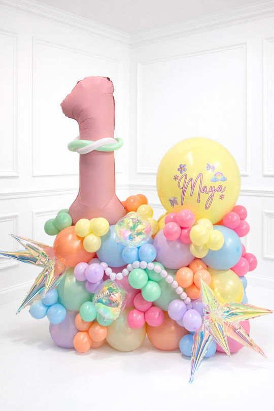 34" Number on Air-filled balloon stand with custom message