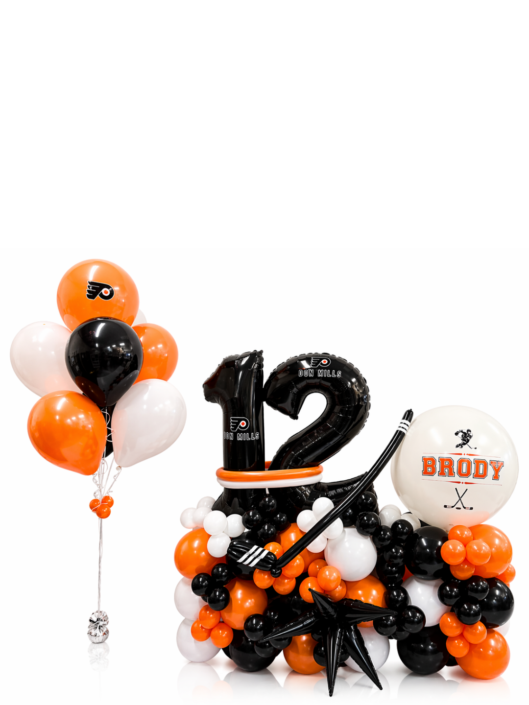 Custom_Message_hockey_theme_birthday_number_stand_and_matching_balloon_bouquet