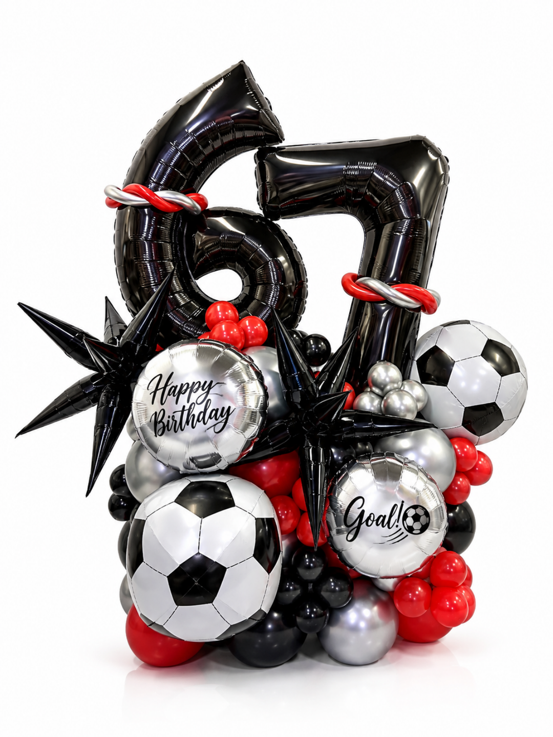 Custom Orbz Soccer Theme Two Number on Air-filled balloon stand