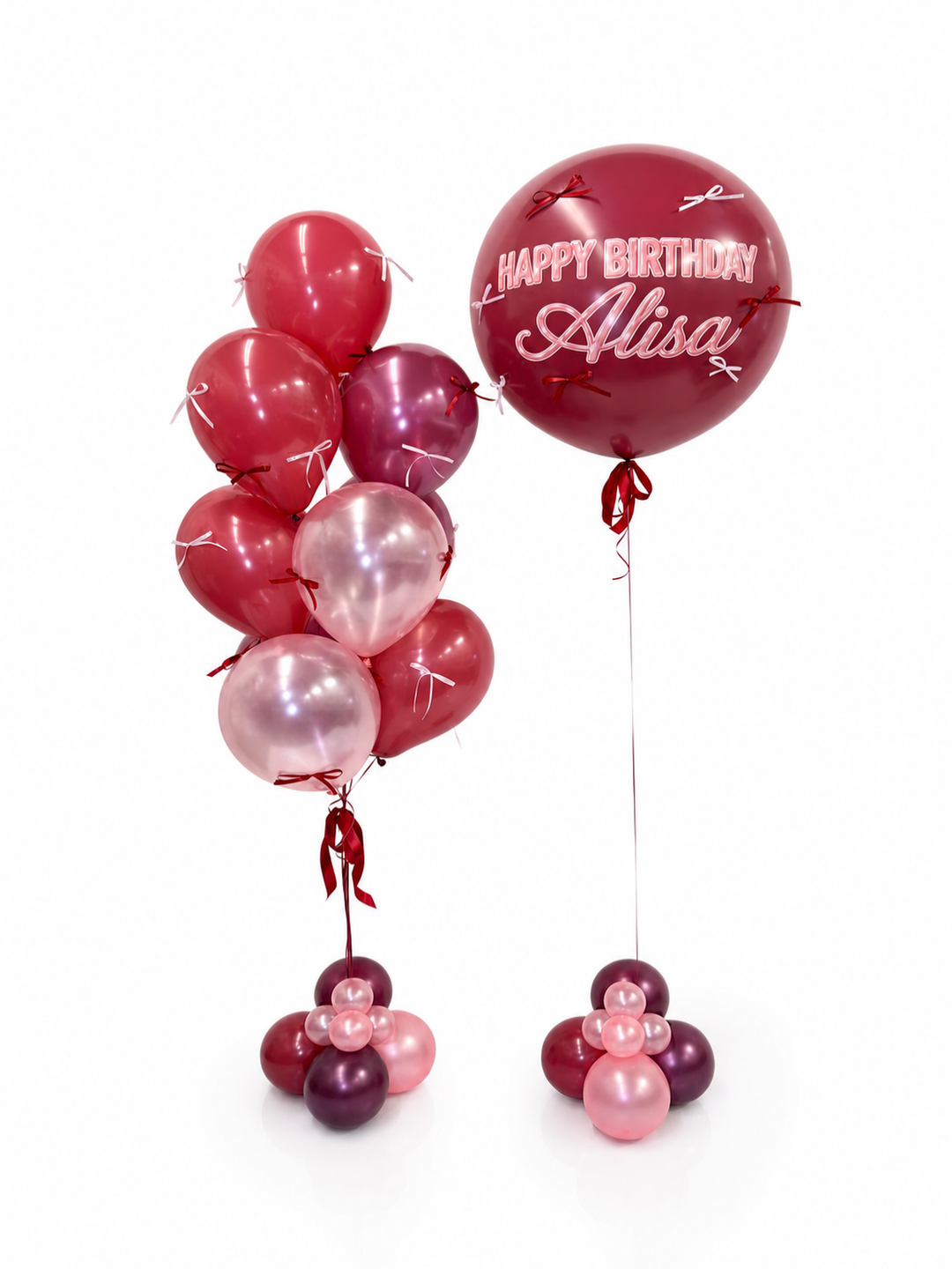 Custom message 3ft balloon with bow accents and bow bouquet