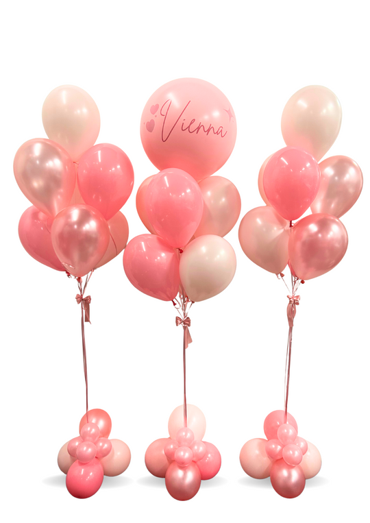 Custom message 3ft with x2 7 balloon bouquets with bubble weights and bow accents