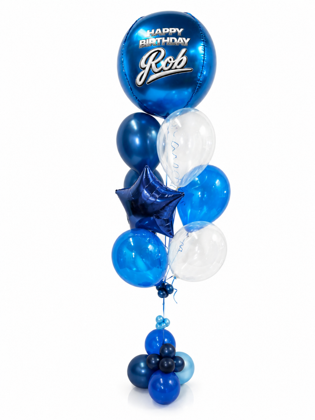 Custom message balloon bouquet with Orbz blue theme