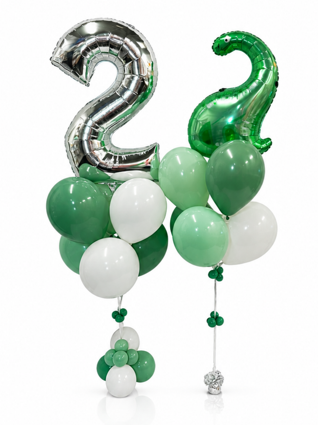 Dinosaur Balloon and Number Balloon bouquet with bubble cluster