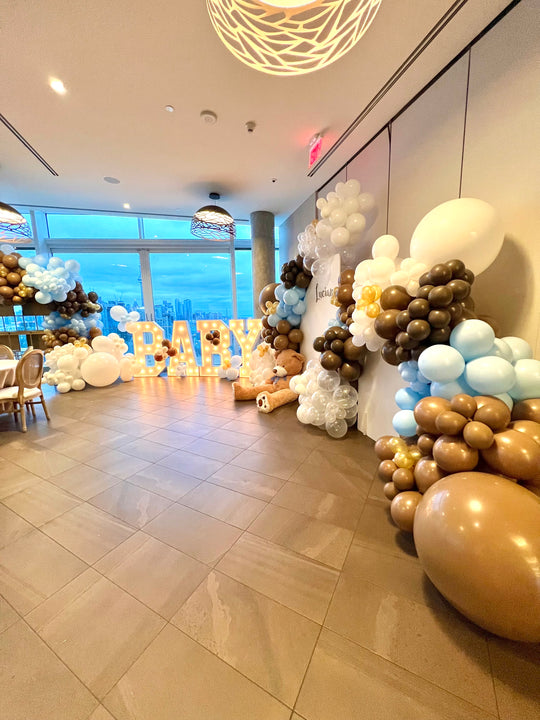BABY Shower Balloon Install with LED Marquees and Backdrop Walls