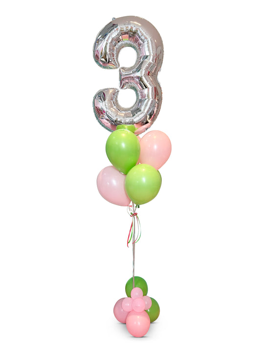 Number Balloon bouquet with bubble cluster weight (qty 1)