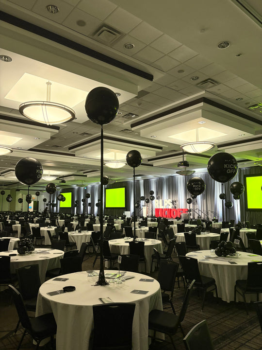 Install Custom logo 3ft and orbz balloons with tinsel tail