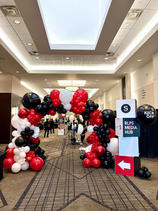 Install Custom logo 3ft and orbz balloons with tinsel tail