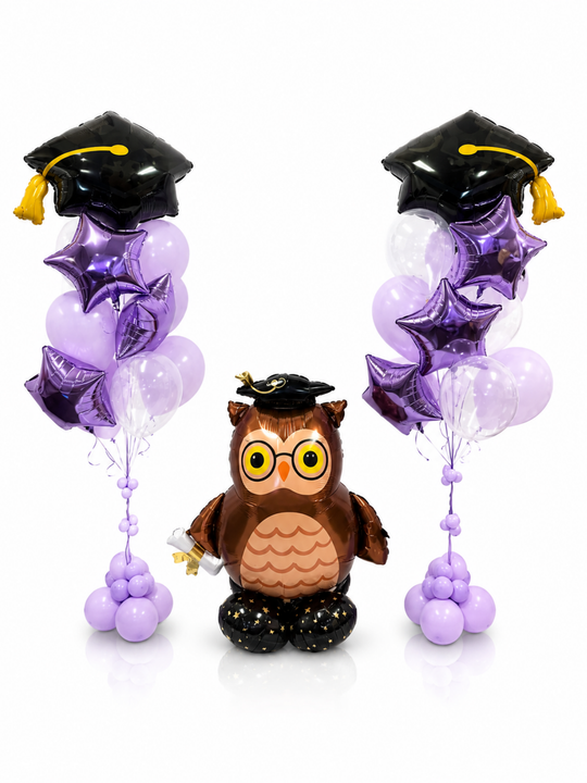 Grad Wise Owl Airloonz with matching balloon bouquets