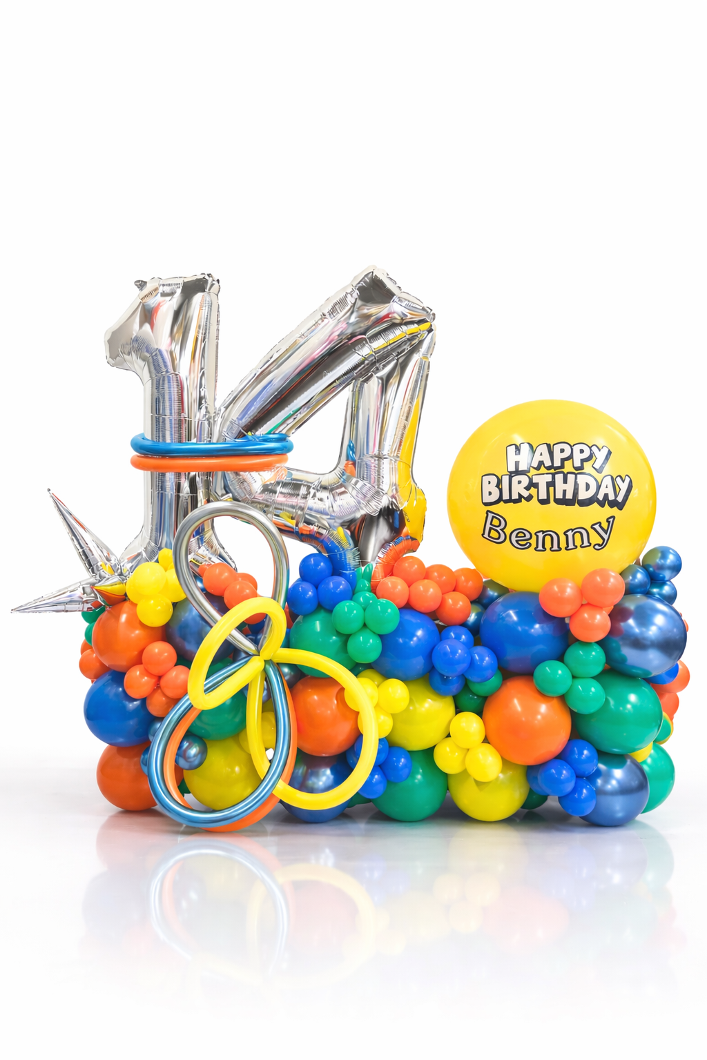 Two Number on Air-filled balloon stand with custom message