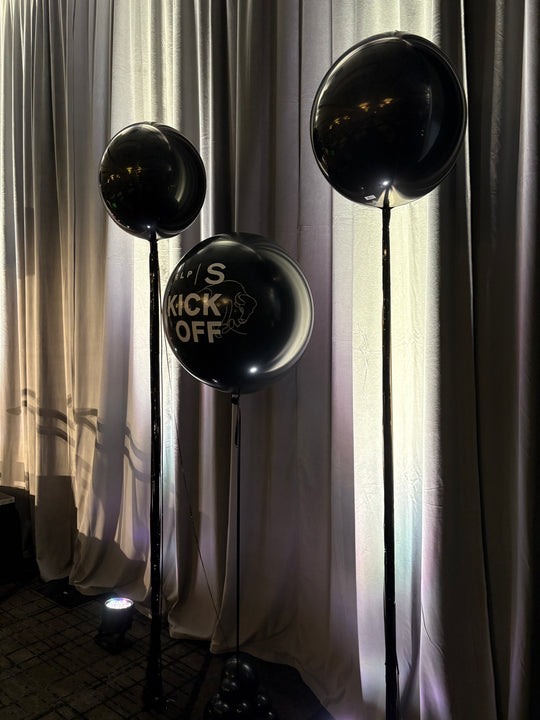 Install Custom logo 3ft and orbz balloons with tinsel tail