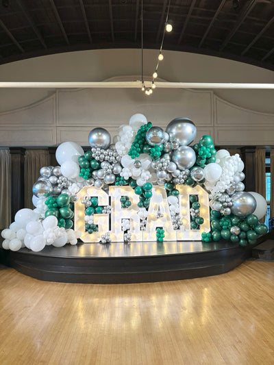 Graduation installation with marquees and balloon cluster (EMAIL for pricing)