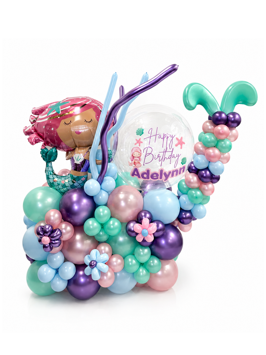 Mermaid_ballloon_Cluster_Stand_with_custom_message