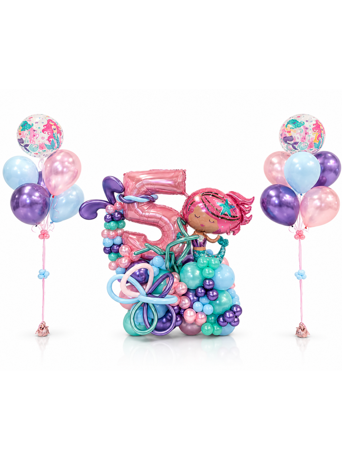 Mermaid_number_balloon_cluster_stand_with_mermaid_bouquets