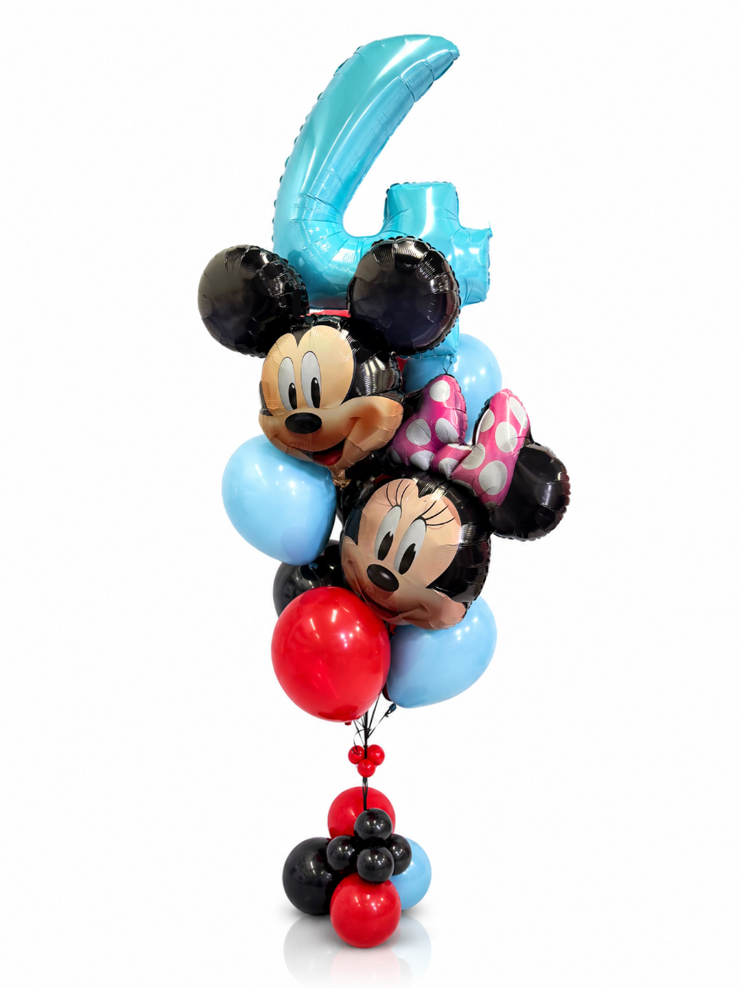 Mickey and Minnie Mouse number Balloon bouquet with bubble cluster