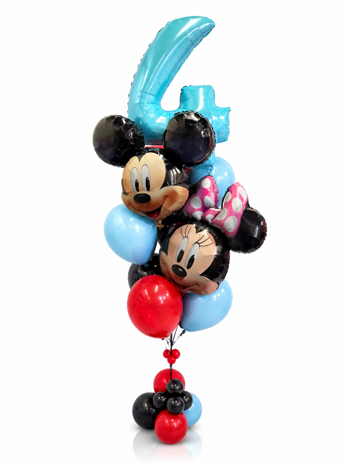 Mickey and Minnie Mouse number Balloon bouquet with bubble cluster