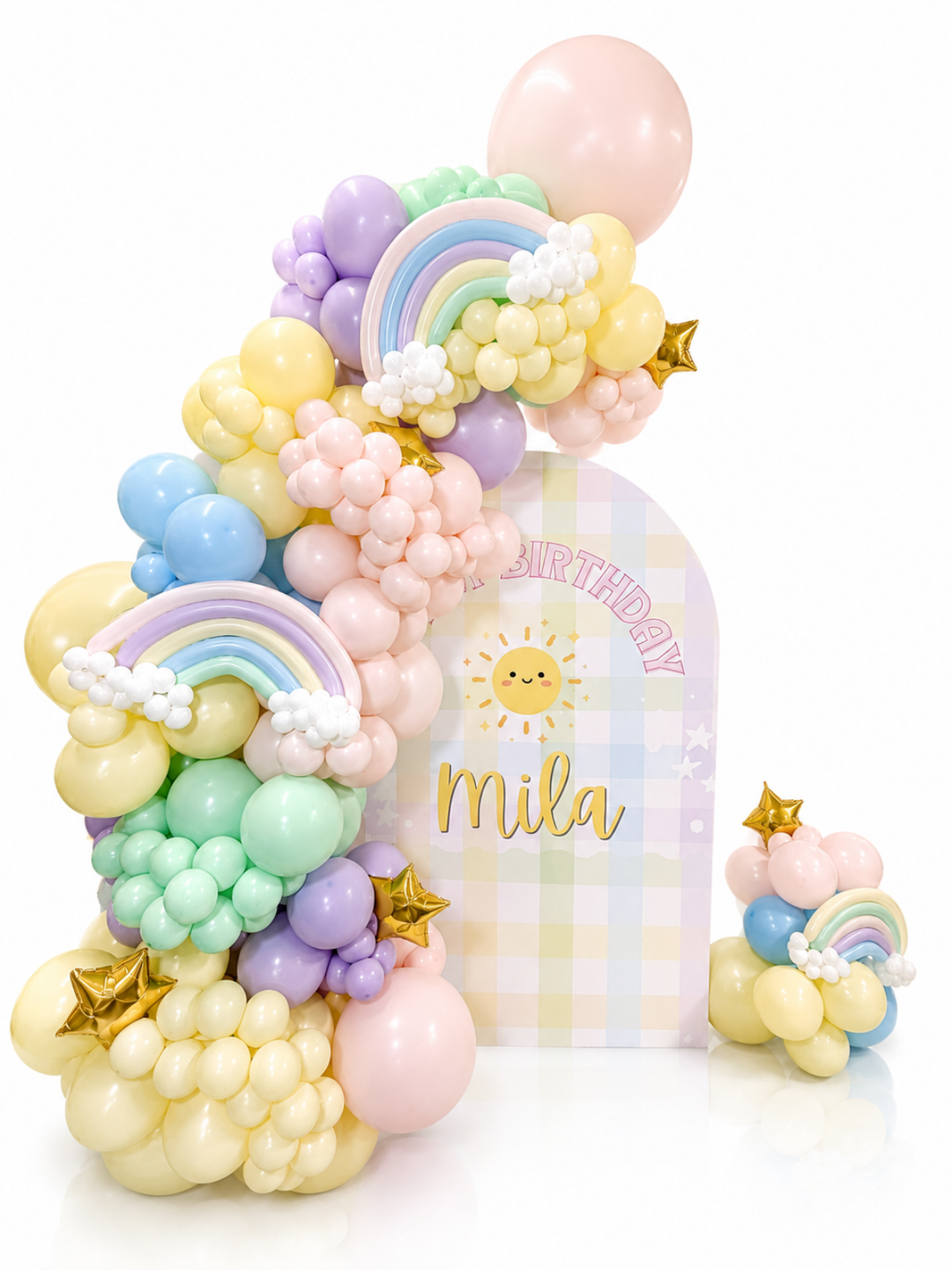 Rainbow theme Full Colour custom panel wall with 15ft garland (Teardown not included)