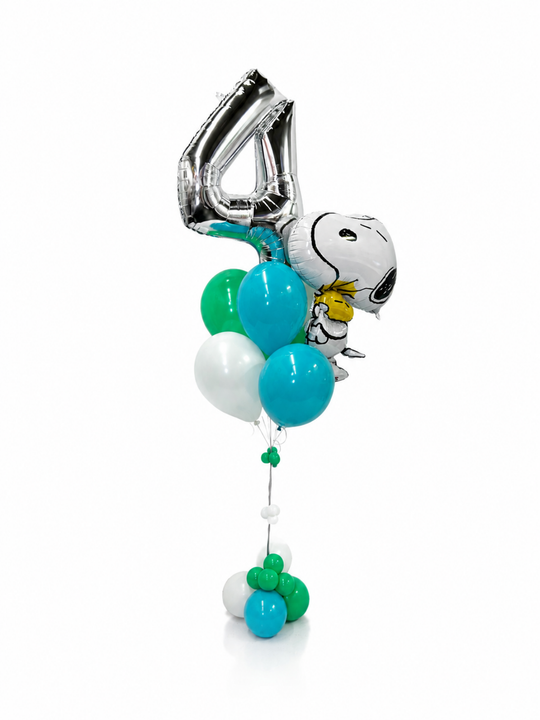 Snoopy_Number_Balloon_bouquet_with_bubble_cluster