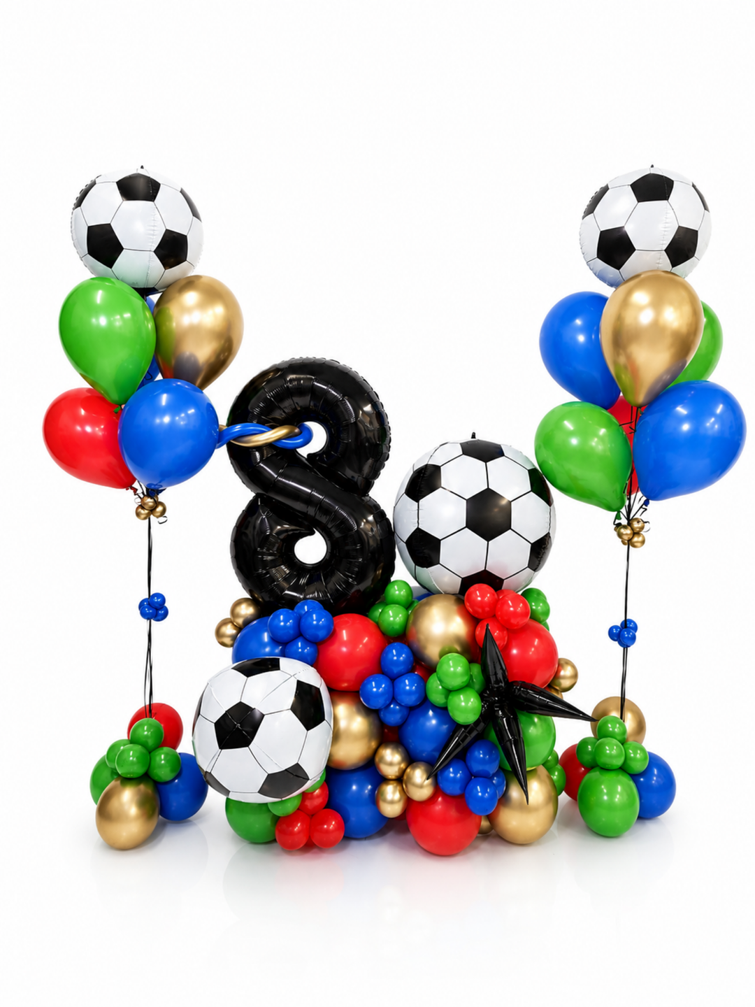 Soccer Theme Number Balloon stand with matching bouquets