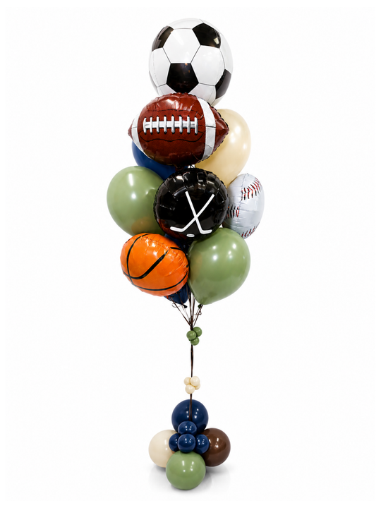 Sports theme balloon bouquet ( Soccer, Baseball, Football, Basketball, Hockey)