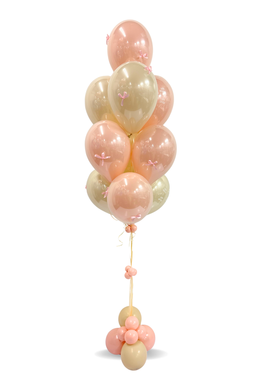 The Bow Balloon Bouquet with double stuffed clear happy birthday balloons (white text)
