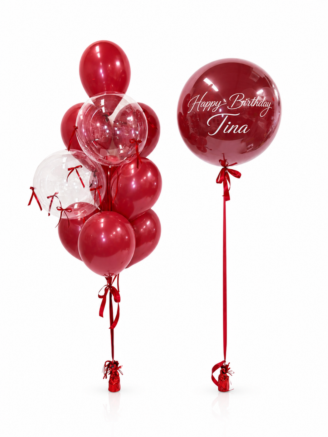 The Bow Balloon Bouquet with clear bobos and custom message 36" balloon