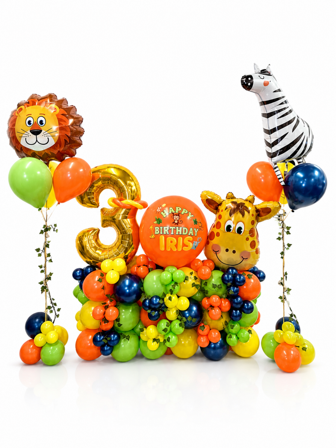 Three wild Custom Message Balloon Cluster Stand