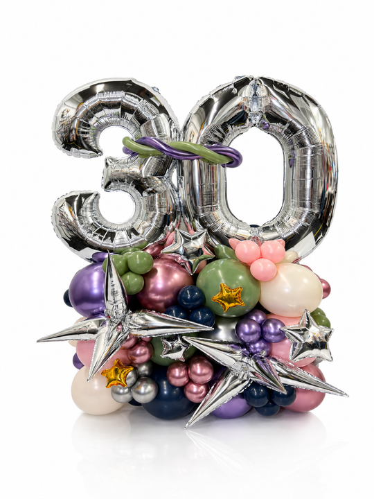 Two Number on Air-filled balloon stand (optional custom message)
