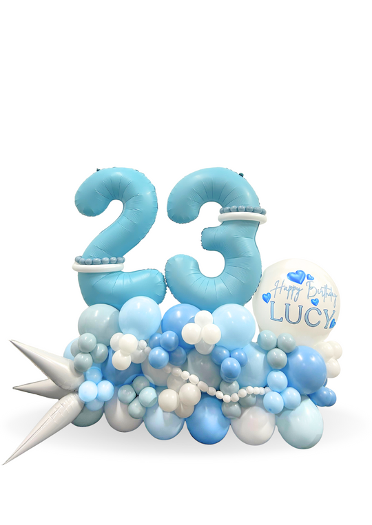 Two Number on Air-filled balloon stand (optional custom message)