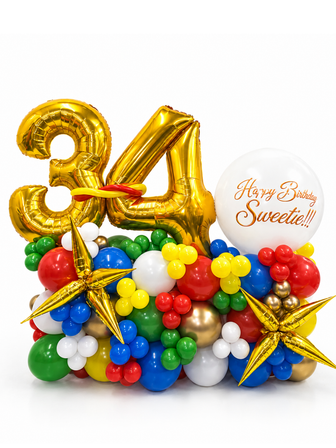 Two Number on Air-filled balloon stand with custom message