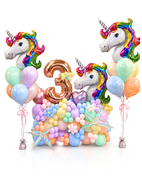 Unicorn Balloon Number Stand and bouquet package