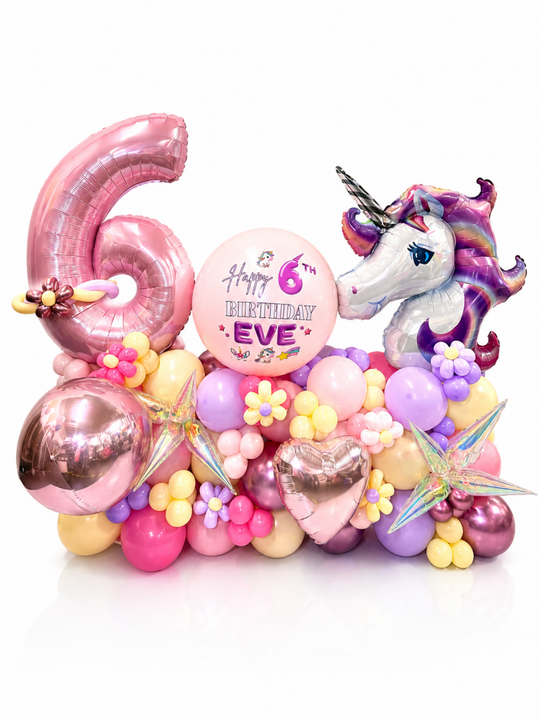 Unicorn Balloon Number Stand with custom message