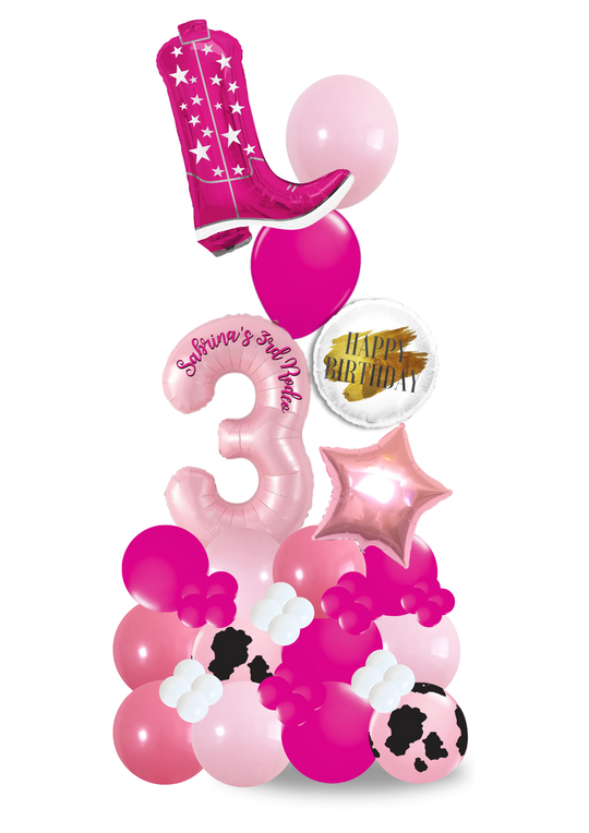 Cowgirly Western Balloon stand with number and custom message
