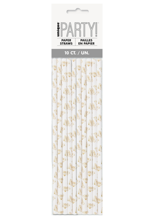 Gold Diamond Paper Straws 10ct