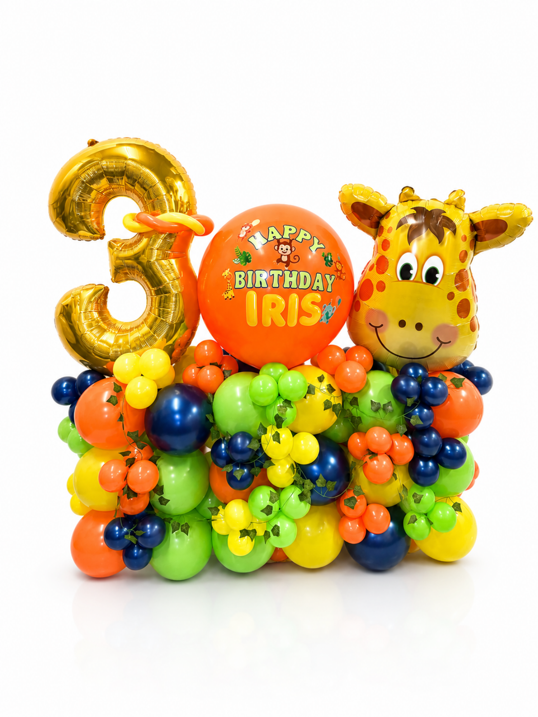 Wild Three balloon package with custom message balloon and Giraffe