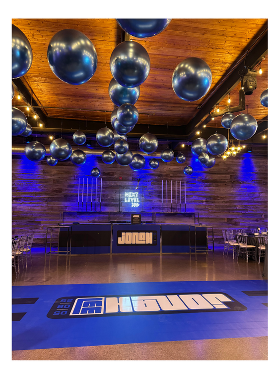 3ft air filled ceiling balloons install (specialized chrome blue)