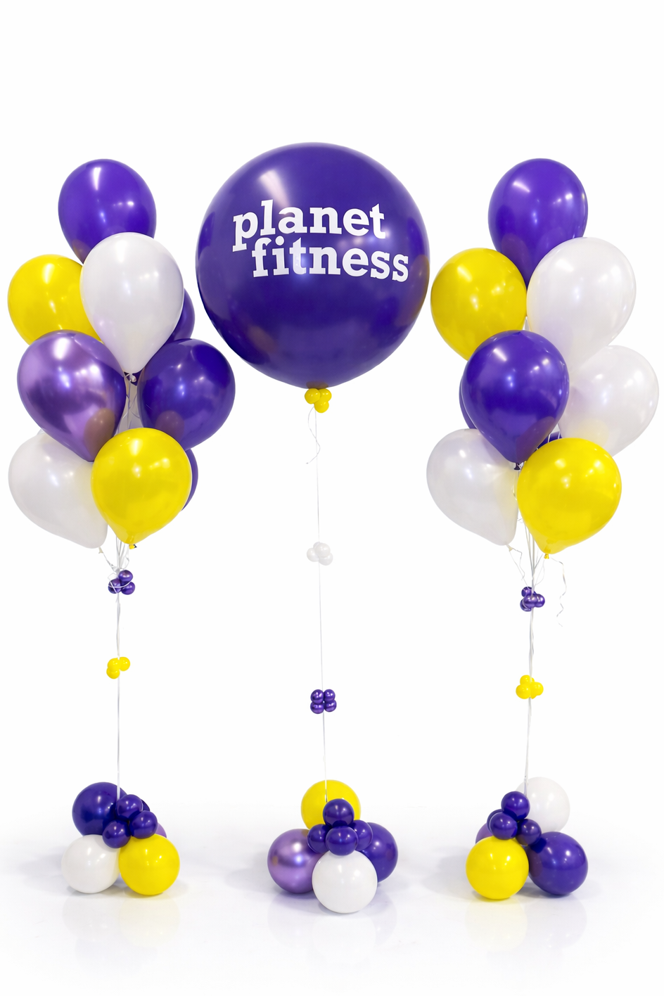 Balloons with 'planet fitness' logo on a white background